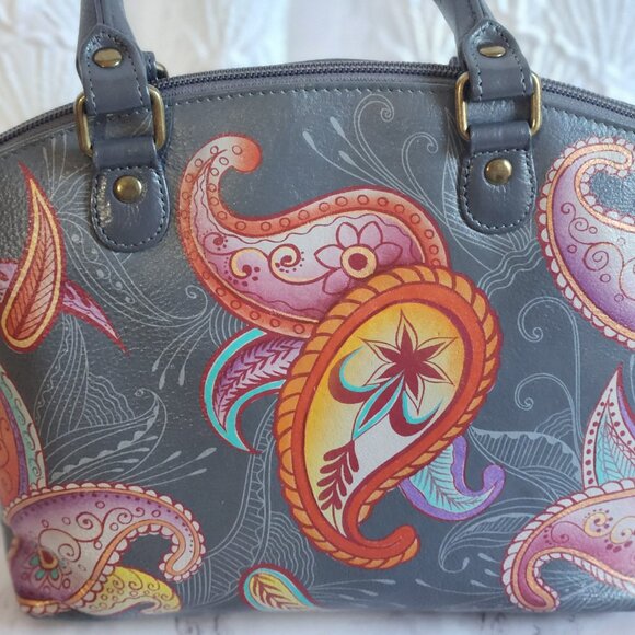 ANUSCHKA SUNSET PAISLEY HAND PAINTED LEATHER HANDBAG WITH CROSSBODY STRAP NEW - Picture 2 of 14